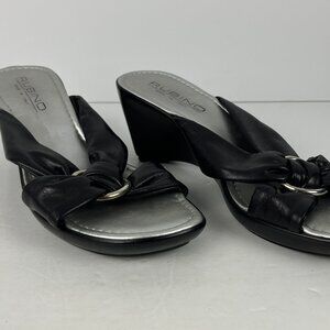 Rubino Andiamo Sandals Size 8 EU 38 Black Faux Leather Silver Slip On Open Toe